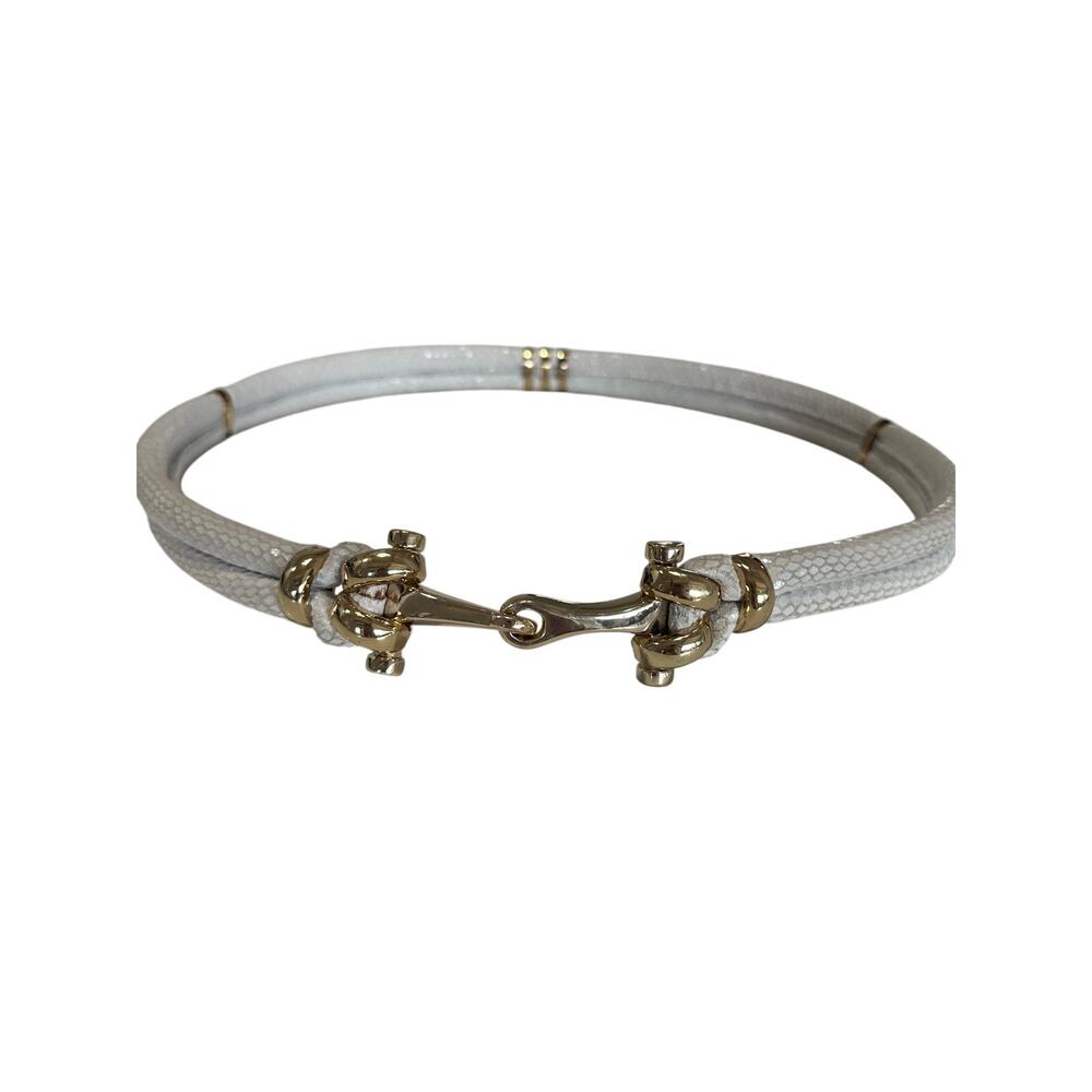 J. McLaughlin Women's Cream Faux Snakeskin Double Cord Waist Belt Hook Buckle - Picture 2 of 6